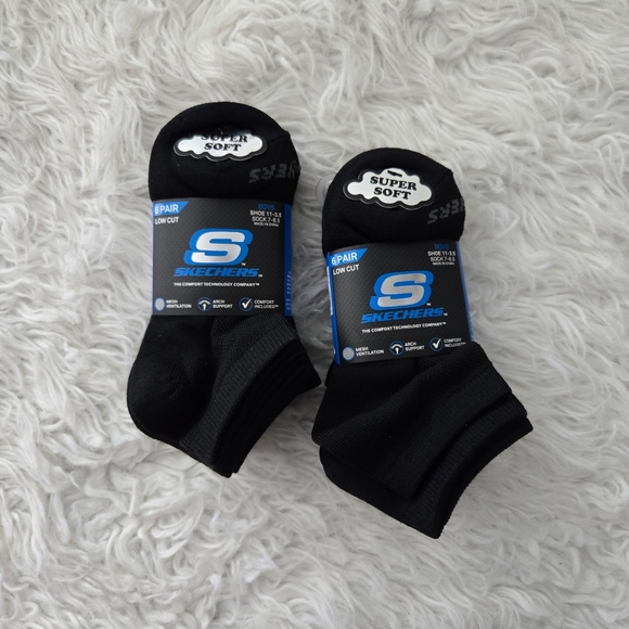 Skechers Super Soft Boy's Low Cut (2) Six pack Black Socks. New. - Picture 1 of 3